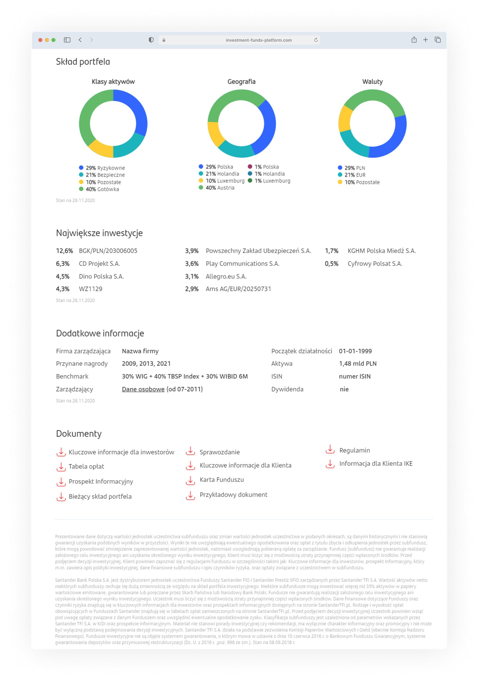 Fund comparison table view