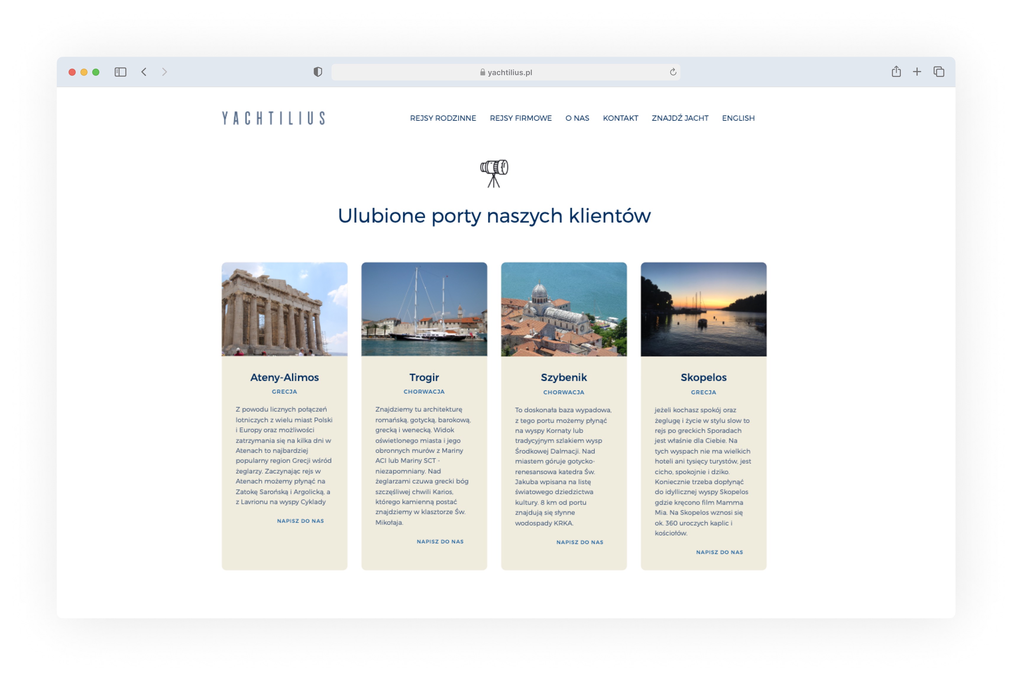 Favorite ports section with destination cards
