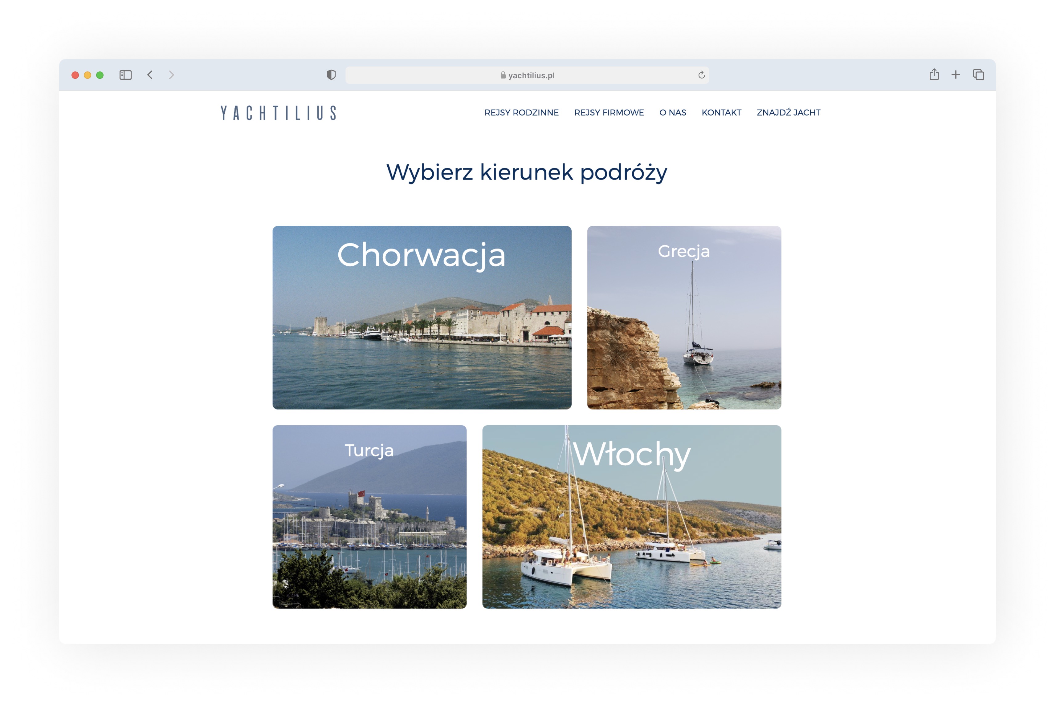 Destination tiles showcasing sailing regions