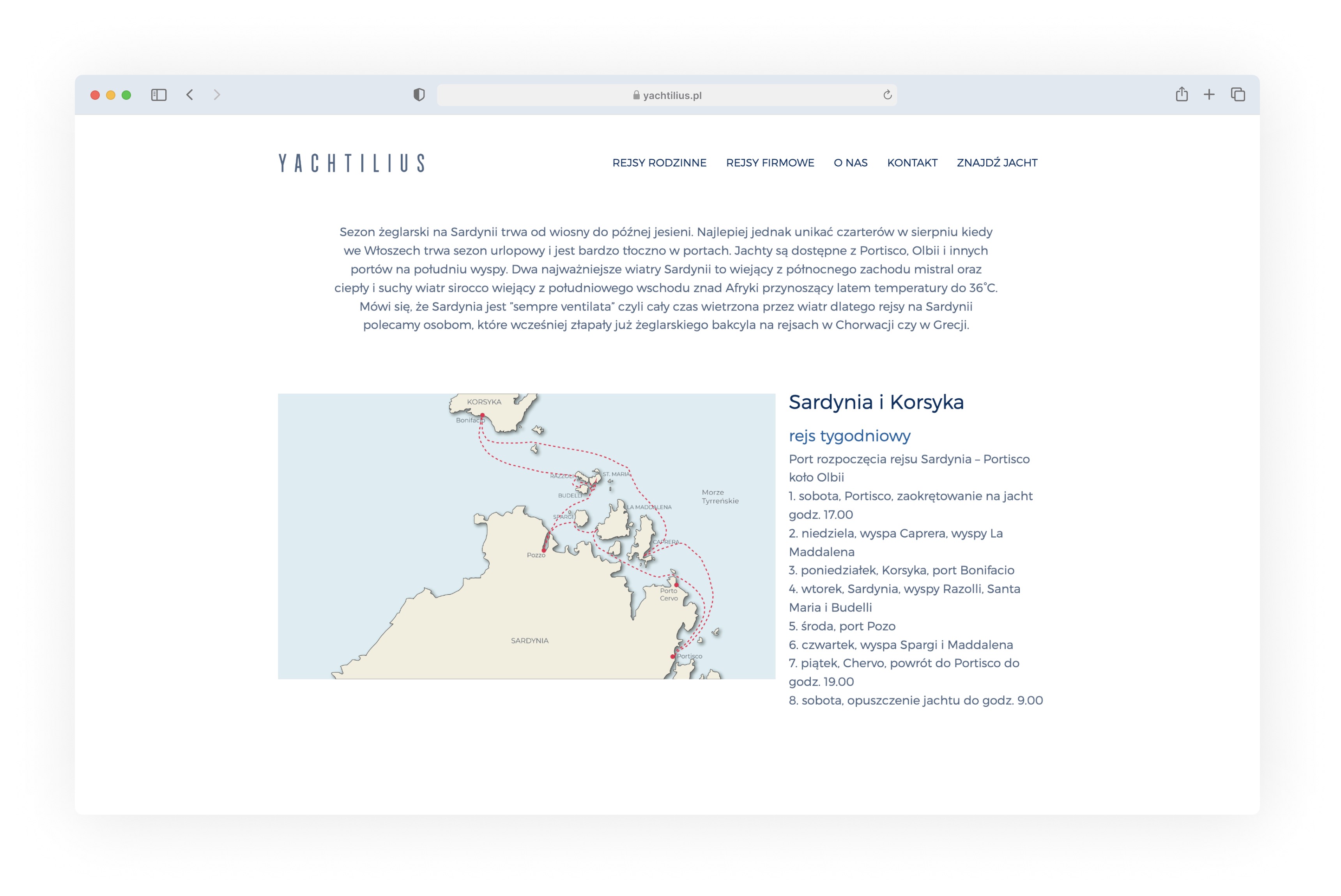 Tour route details with sailing map