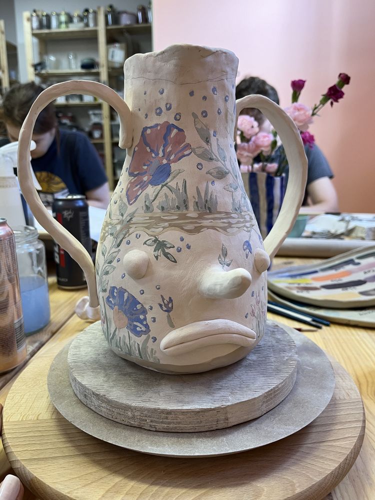 Decorated jug ready for fire