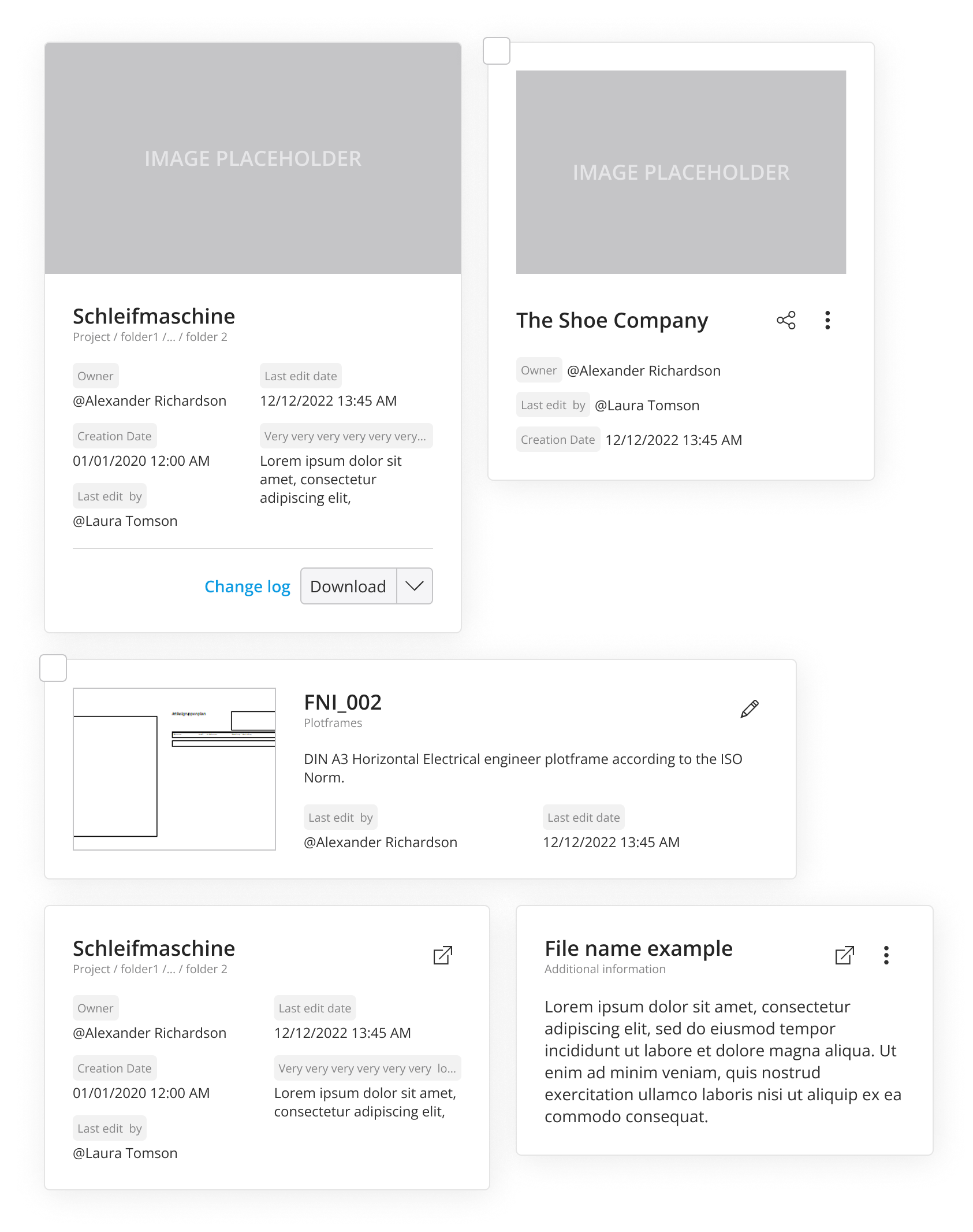 Card component configurations