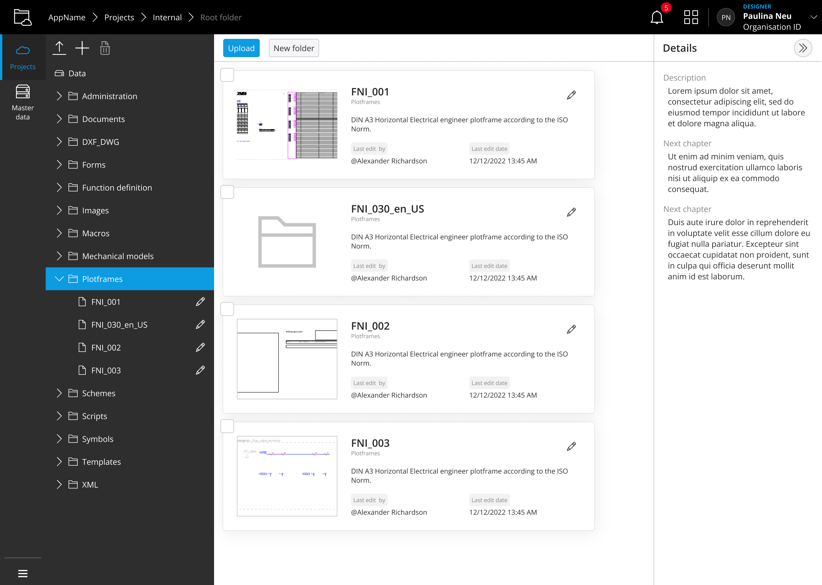 Card component in a file management interface