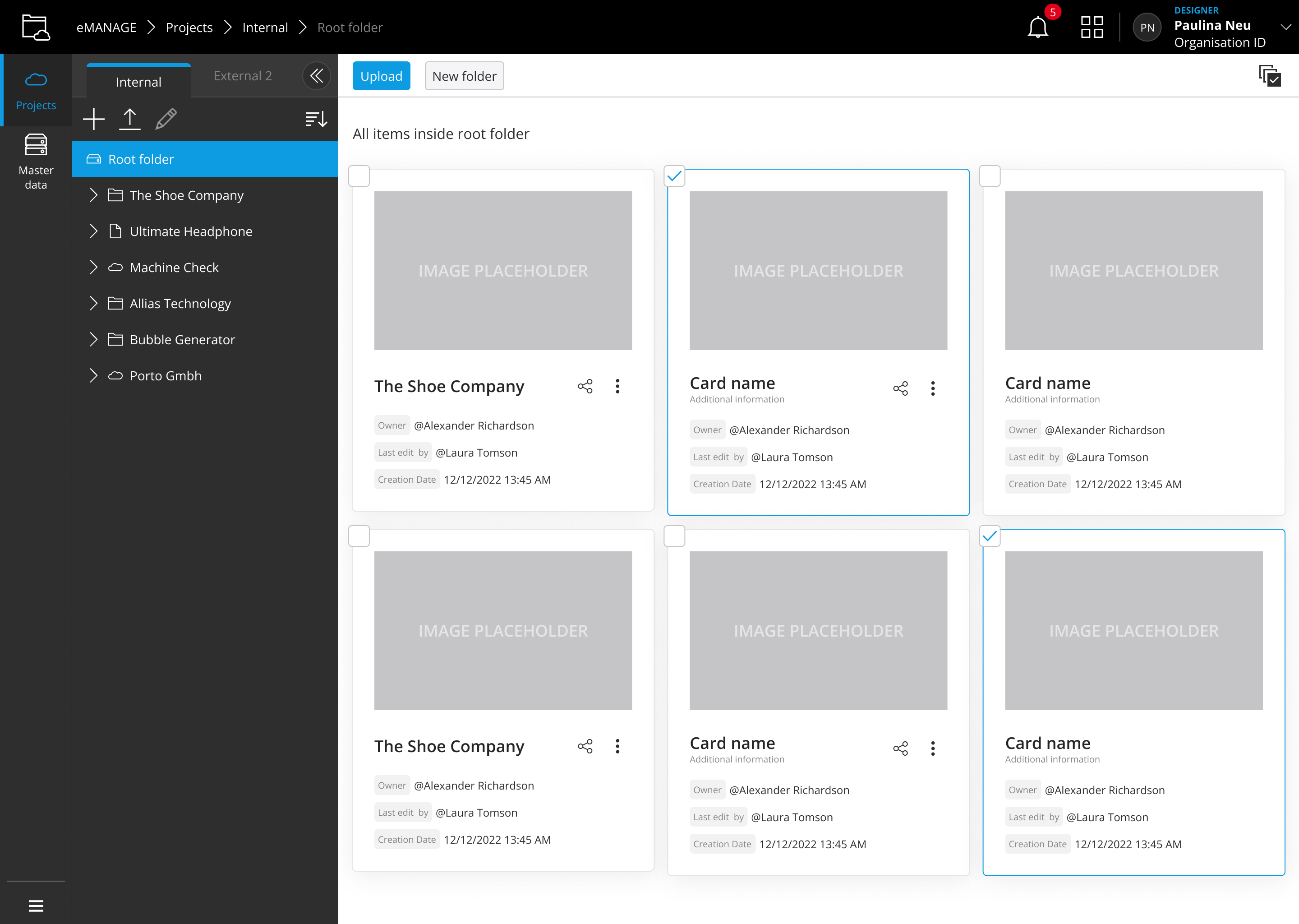 Card grid with multi-selection active