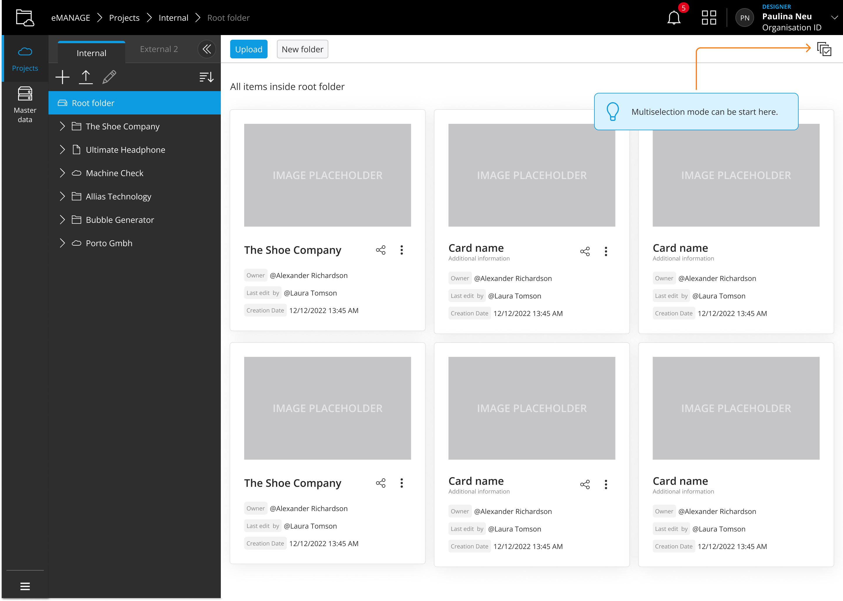 Card grid before multi-selection